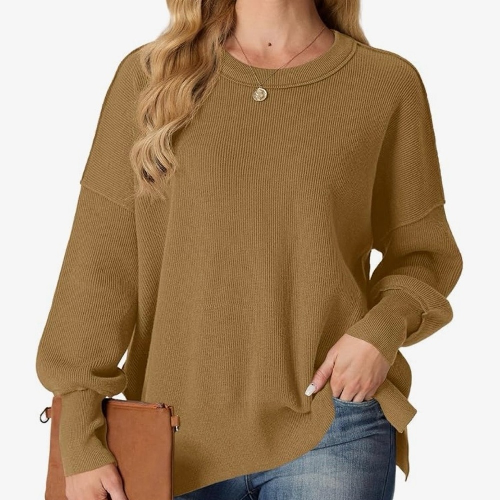 Women”s Crewneck Batwing Long Sleeve Oversized Sweater - Picture 3 of 7